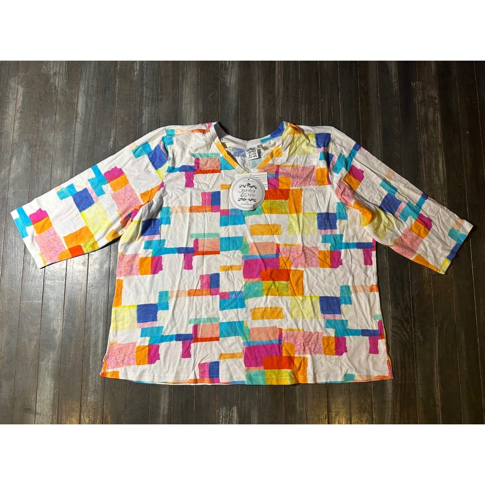 Parsley & Sage Womens Multi Color Abstract Geometric Print V-Neck 3/4 Sleeve Top